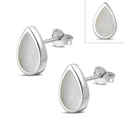 Mother of Pearl Pear Shaped Drop Silver Stud Earrings, e150